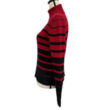 Load image into Gallery viewer, 90s Black &amp; Red Striped Cotton Turtleneck Sweater Size Large
