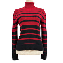 Load image into Gallery viewer, 90s Black &amp; Red Striped Cotton Turtleneck Sweater Size Large
