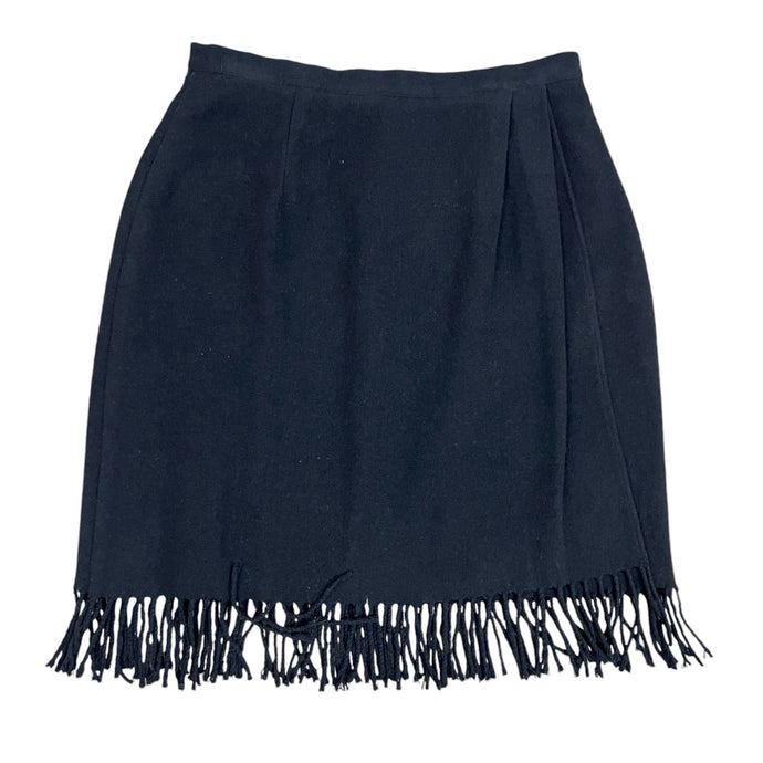 Black Wool Blend Fringed Skirt Size 8 Waist 27