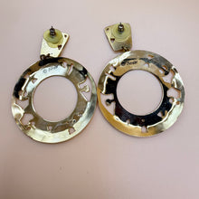 Load image into Gallery viewer, Edgar Berebi Red Enamel Gold Tone Modernist Hoop Drop Earrings
