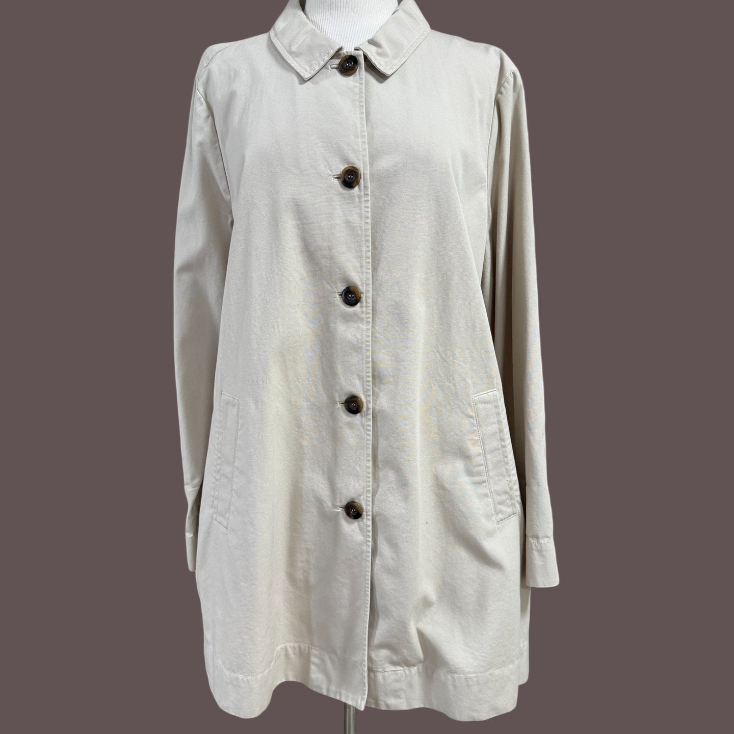 Green Eileen by Eileen Fisher Minimalist Organic Cotton Car Coat Size Large