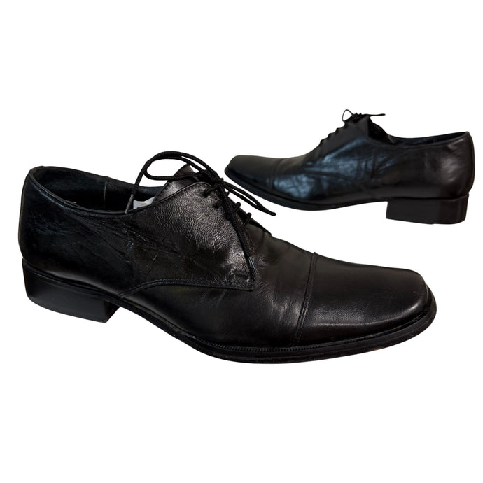 90s André Verger Black Leather Cap Toe Oxford Dress Shoes Men’s 10