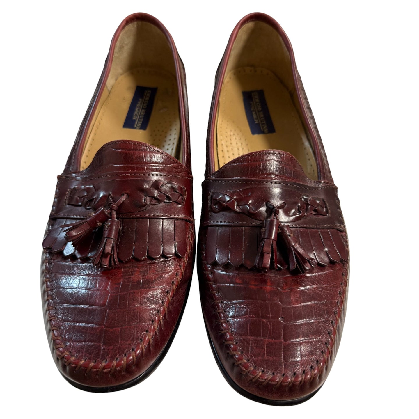 Vintage Croc Embossed Leather Tassel Loafers 14D