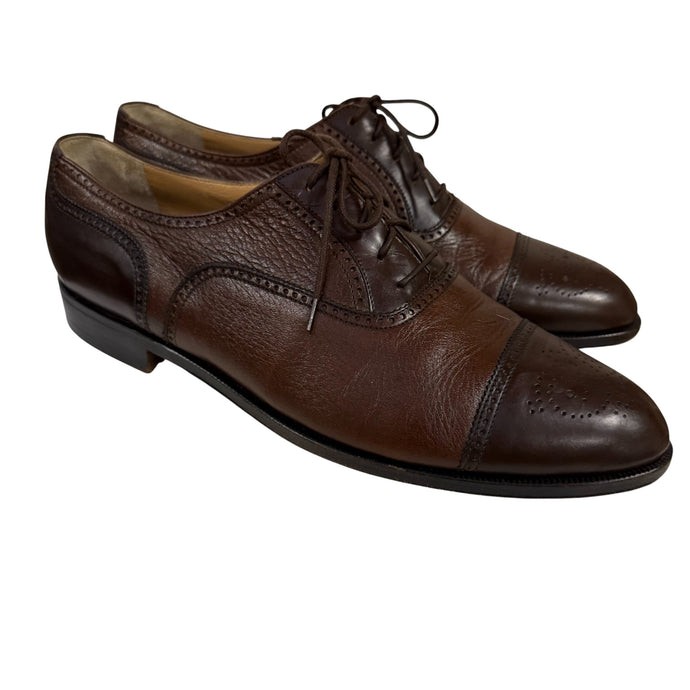 80s Bruno Magli “Charles” Cap Toe Brown Leather Oxfords 10M Made in Italy