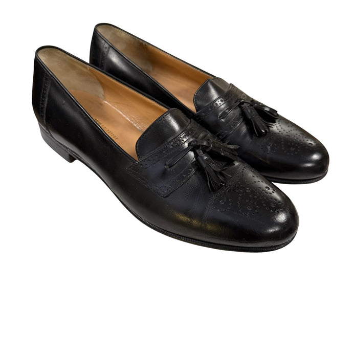 VTG 80s Salvatore Ferragamo Black Leather Tassel Loafers 10D