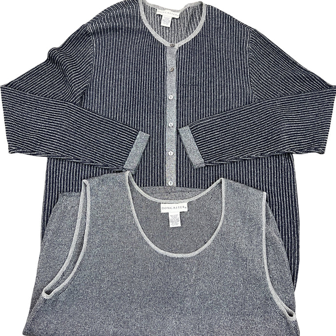 Doncaster Navy Blue Metallic Silver Cardigan Twin Set Size 2W
