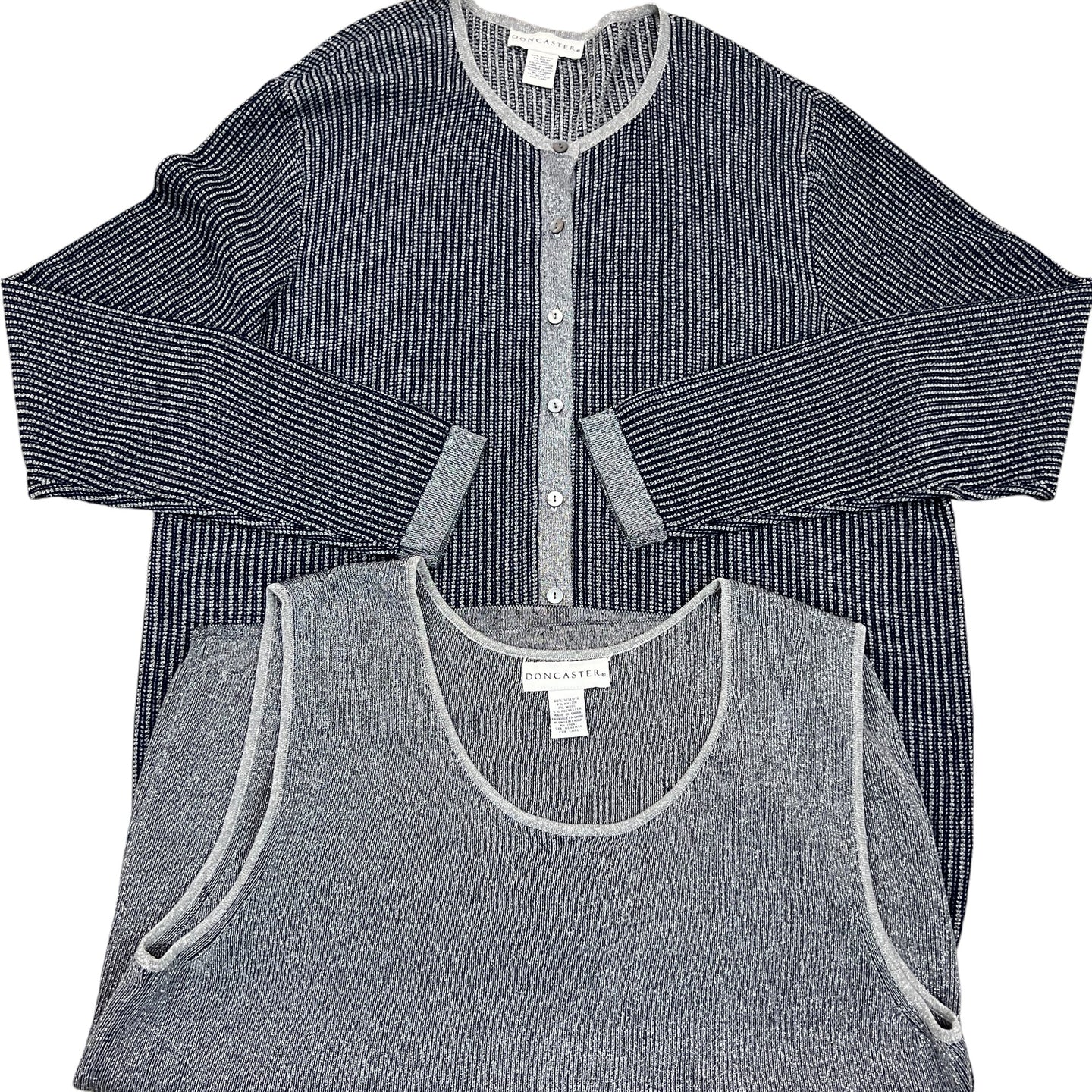 Doncaster Navy Blue Metallic Silver Cardigan Twin Set Size 2W