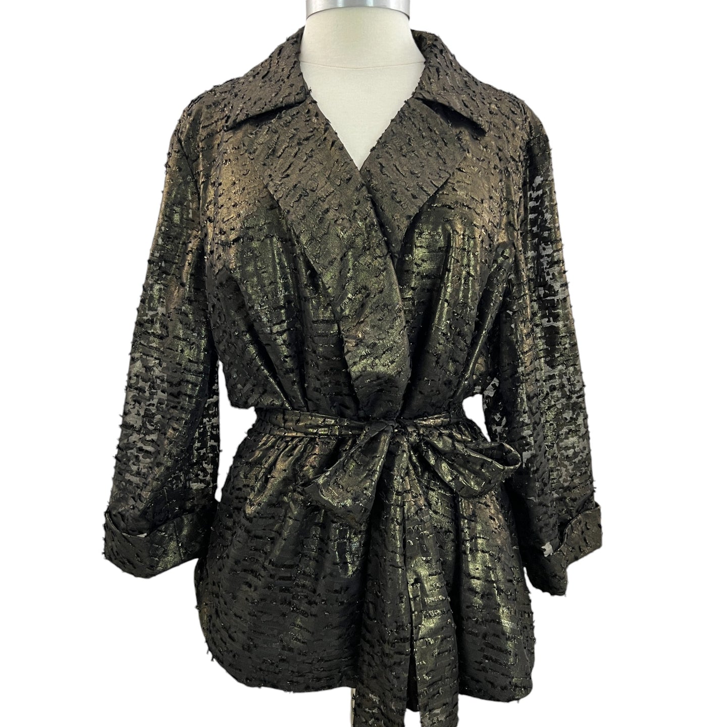 Alex Evenings Gold Bronze Lame Wrap Blouse Top Size 3X