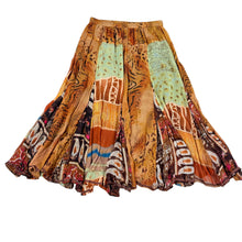 Load image into Gallery viewer, Y2K Tuscan Mom Boho Patchwork Tiger Print Rayon Maxi Skirt Medium
