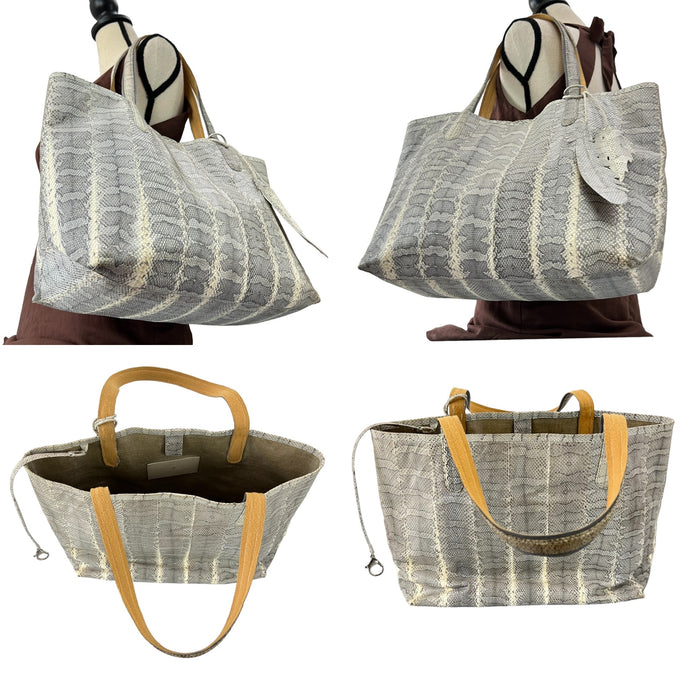 Nancy Gonzalez Erica Soft Python Tote bag with Feathers 