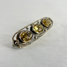 Load image into Gallery viewer, Antique C Clasp Citrine Colored Faceted Stones Brooch 2 1/8&quot;
