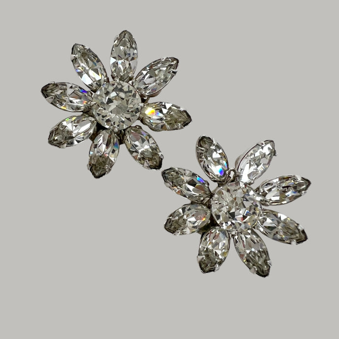 1940s Eisenberg Prong Set Rhinestone Clip on Earrings Made in USA