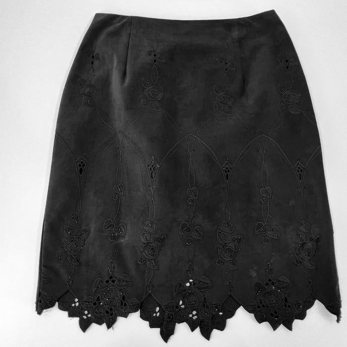 Vintage 90s Black Embroidered Skirt Size 8