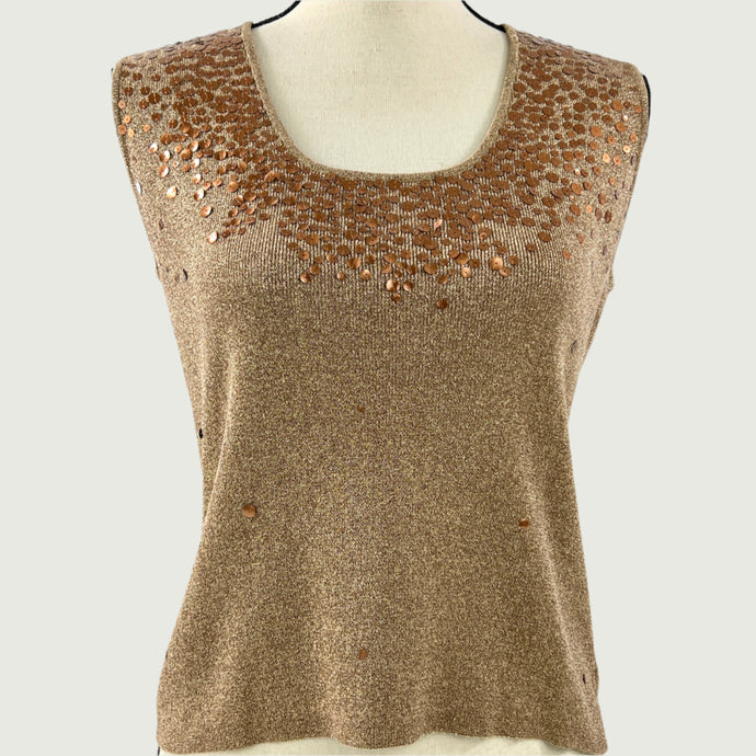 Joseph A. Metallic Sequin Sleeveless Sweater Top 100% Silk Size Large