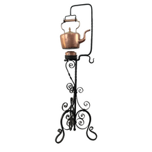 Load image into Gallery viewer, Antique Copper Tea Kettle on Wrought Iron Stand
