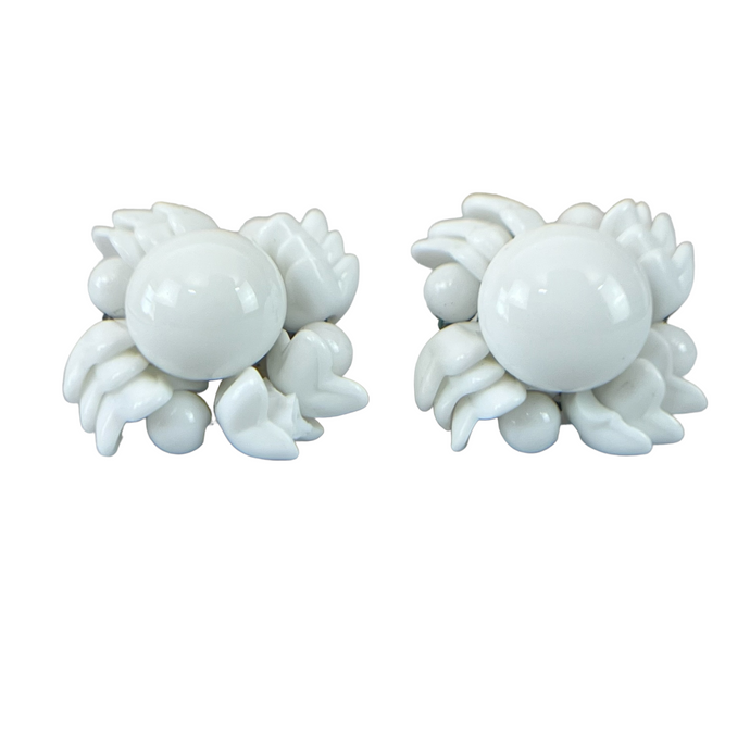 Mid Century Milk Glass Screw Back Earrings Made in Japan