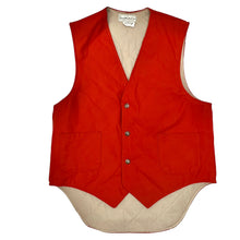 Load image into Gallery viewer, Outdoormans Clothing by Gander Mountain Inc Duck hunting style vest - Size Medium  Orange Vest with 3 snap button closure and 2 front hip pockets. Asymmetrical hem is   longer on the backside. Vibrant orange color. 
