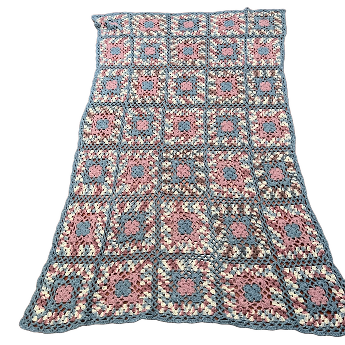 Wool Knit Granny Square Afghan Blanket  86 x52