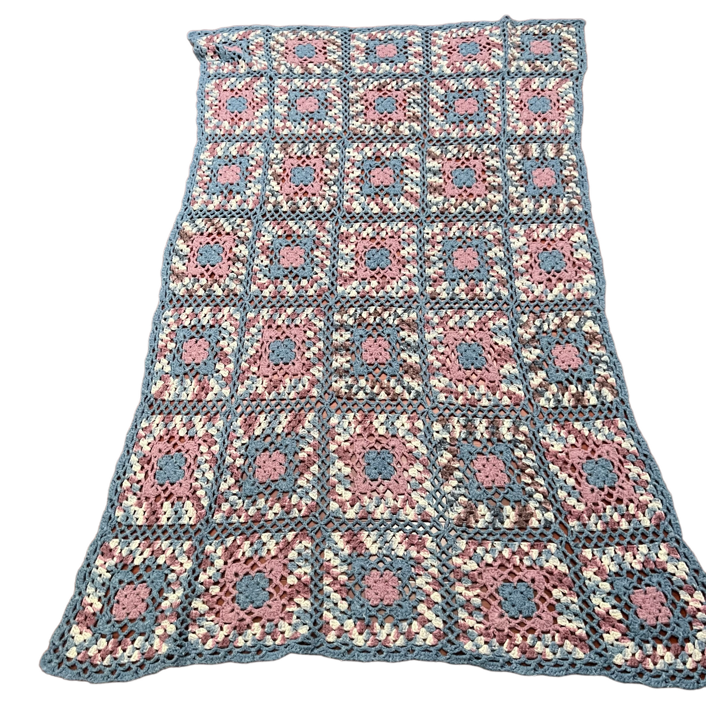 Wool Knit Granny Square Afghan Blanket  86 x52