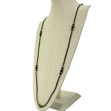 Load image into Gallery viewer, Vintage Black Glass Bead Station Necklace Extra Long 60&quot;
