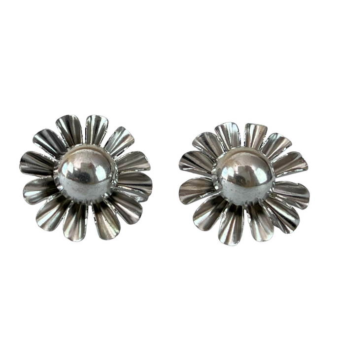 Vintage Silver Floral Screw Back Earrings