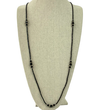 Load image into Gallery viewer, Vintage Black Glass Bead Station Necklace Extra Long 60&quot;
