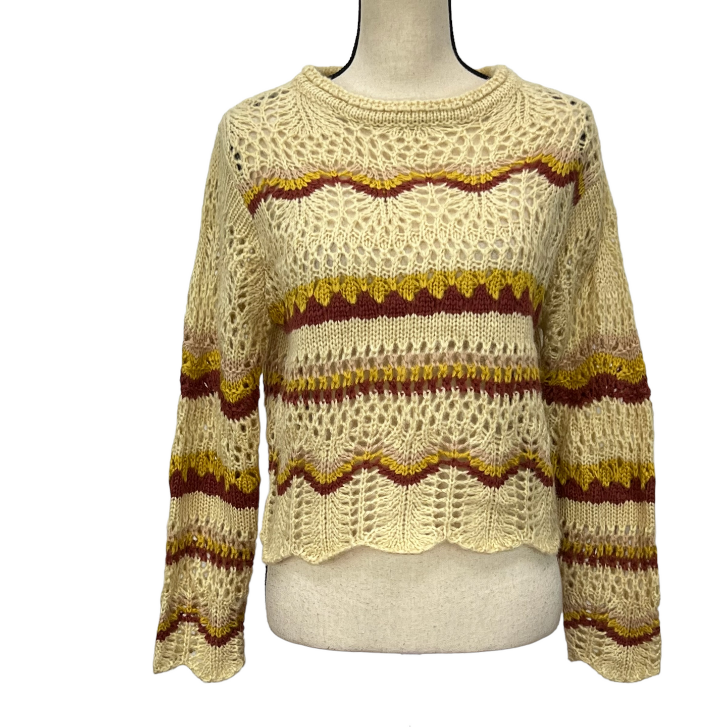 Francesca's Alya Striped Crochet Knit Sweater Size Medium.