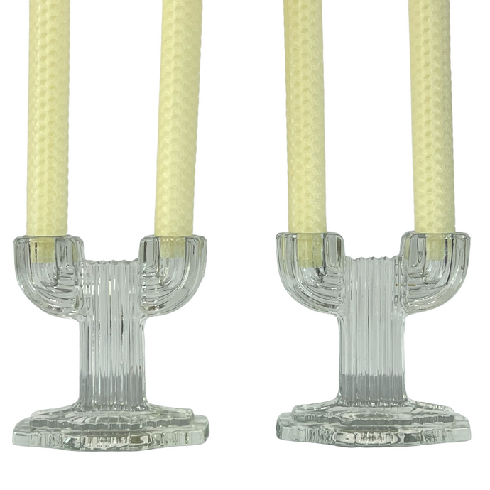 Retro Glass Candlestick Holders Pair