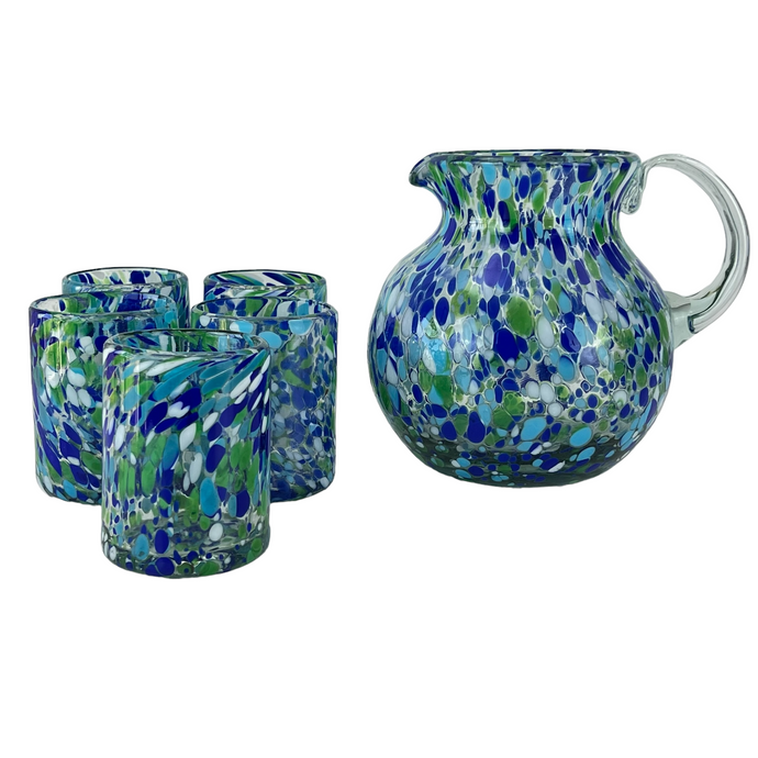 Vintage Studio Art Glass Pitcher & Drinking Glass Set