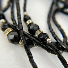 Load image into Gallery viewer, Vintage Black Glass Bead Station Necklace Extra Long 60&quot;
