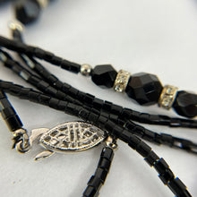 Load image into Gallery viewer, Vintage Black Glass Bead Station Necklace Extra Long 60&quot;
