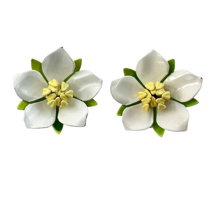 Vintage Sarah Coventry Enamel Flower Clip on Earrings