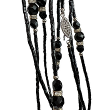 Load image into Gallery viewer, Vintage Black Glass Bead Station Necklace Extra Long 60&quot;
