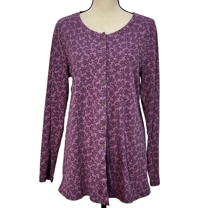 Flax 100% Cotton Long Sleeve Button Front Shirt Purple Size Small